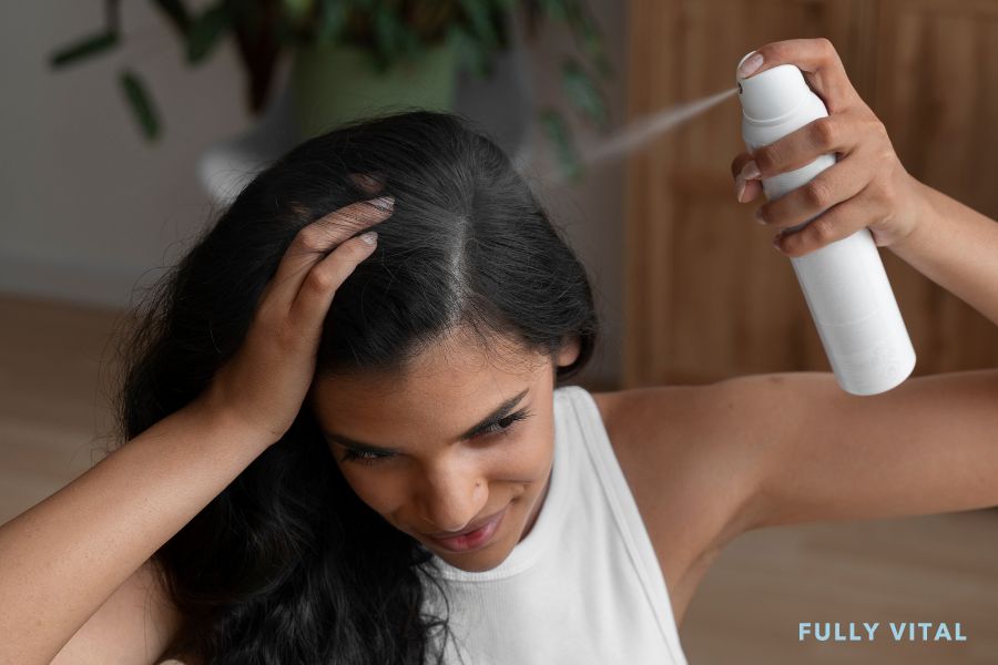 Dry shampoo with leaves