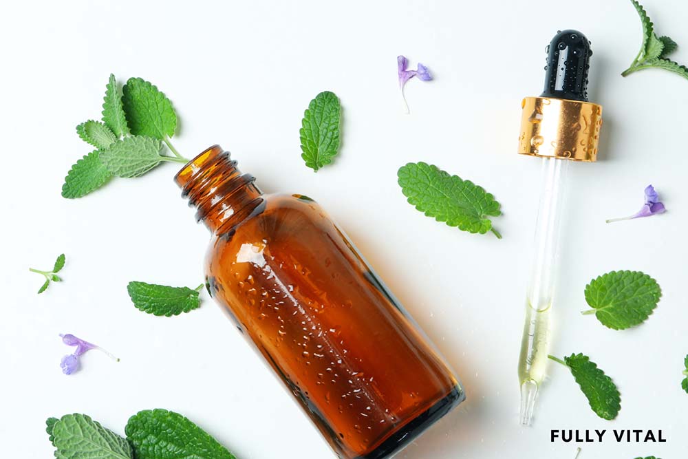Essential oil with leaves