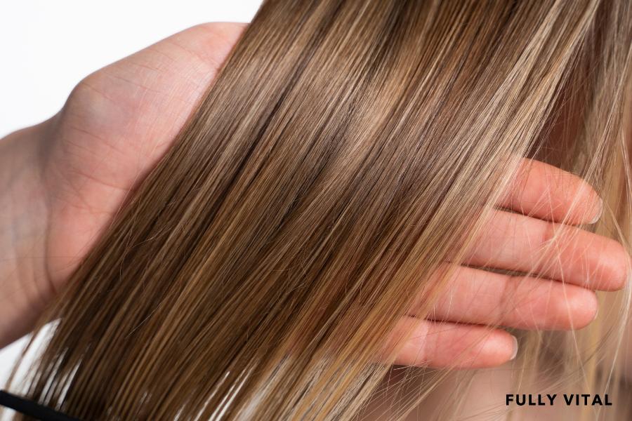 Close-up of fine, thinning hair