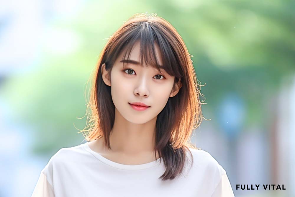 Long haired woman with korean bangs