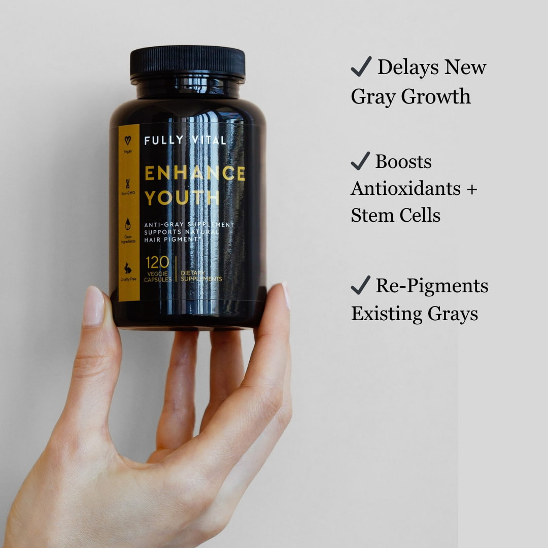Gray Hair Vitamins | 25 Clinical Ingredients to Reverse Grays | FullyVital Gray Hair Vitamins | 25 Clinical Ingredients to Reverse Grays | FullyVital