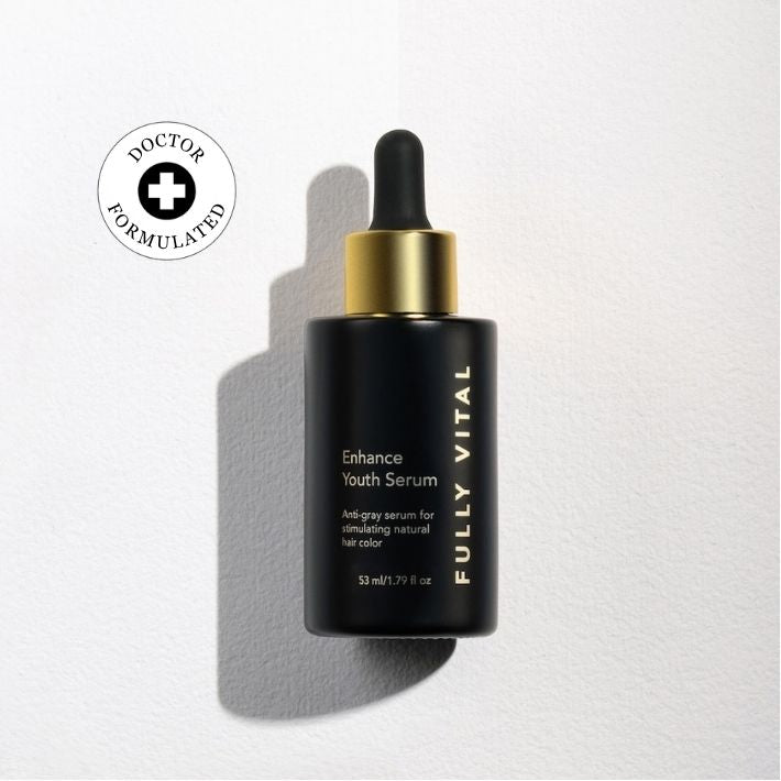 FullyVital Anti-Gray Serum black dropper bottle with Doctor Formulated seal